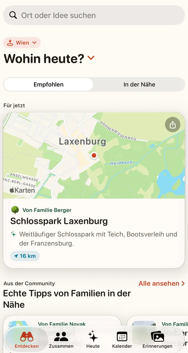 Weekend Pilot App: Entdecken — geprüfte Ausflugsziele in der Nähe mit dem Grund, warum sie gerade passen, und Tipps anderer Familien